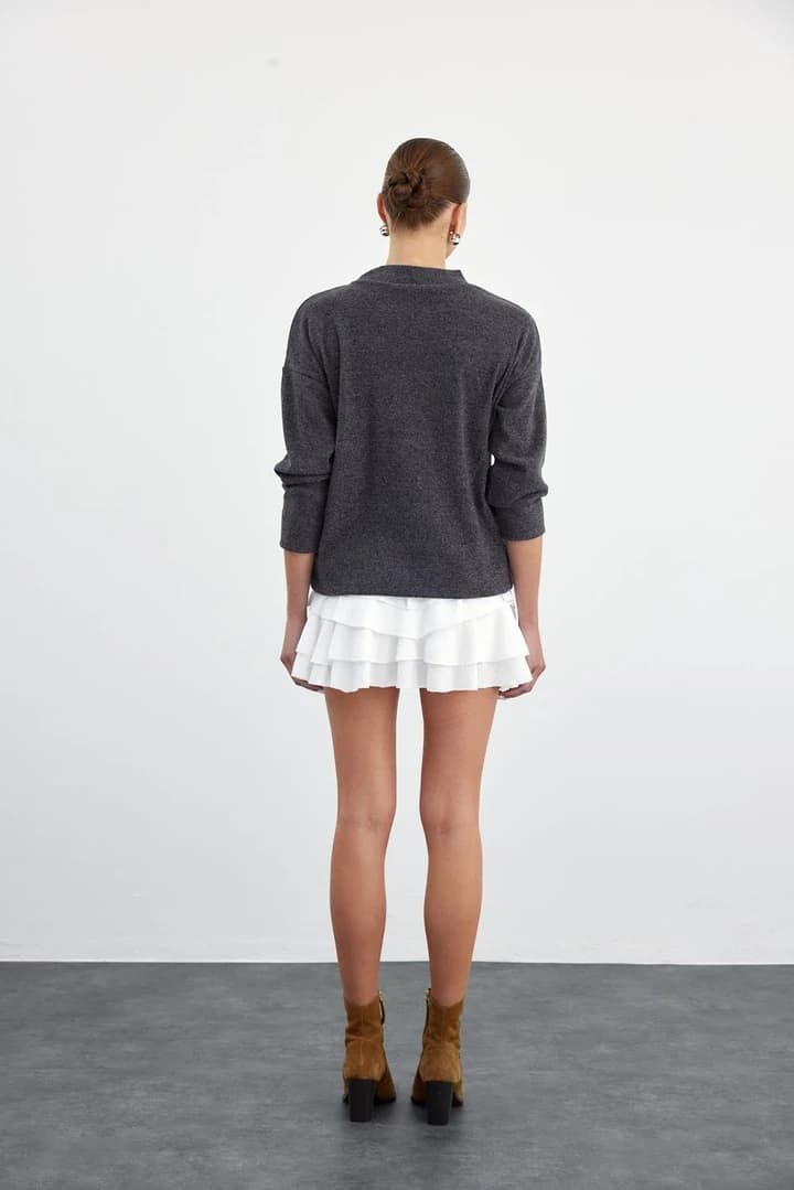 Yumuşak Dokulu Yarım Balıkçı Kadın Sweatshirt - Antrasit