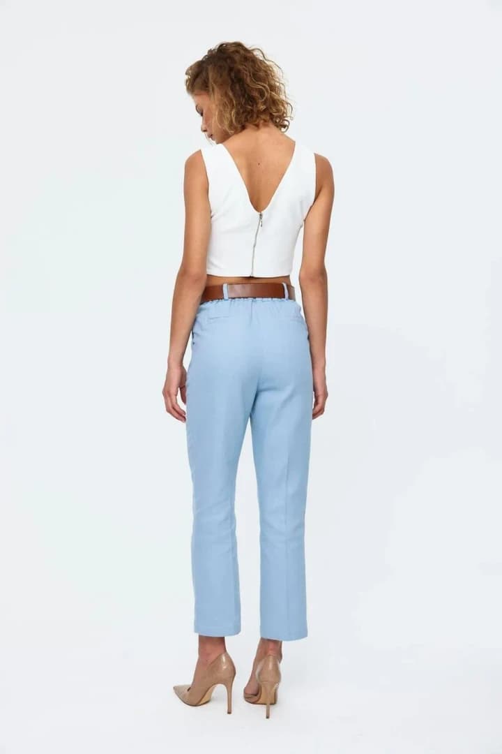Beli Lastikli Kemerli Gabardin Kadın Pantolon 7