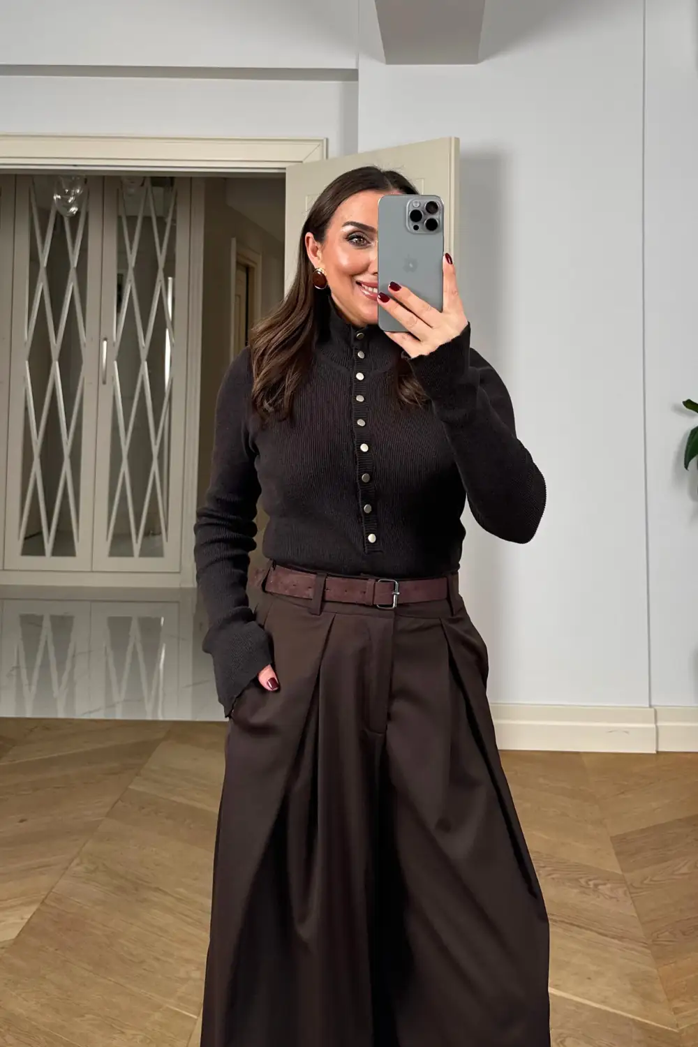 Pensli Kemerli Geniş Paça Kadın Pantolon 7