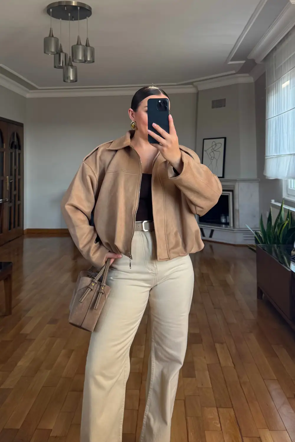 Suni süet Bomber Kadın Ceket - Camel