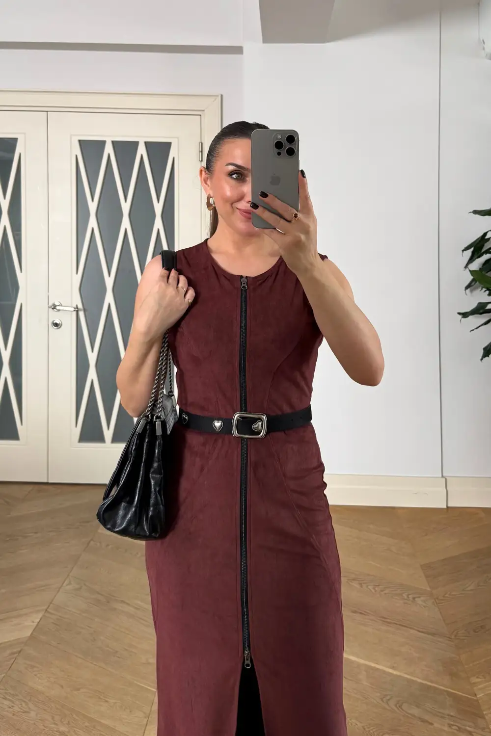 Suni Süet Sıfır Kol Midi Elbise 2