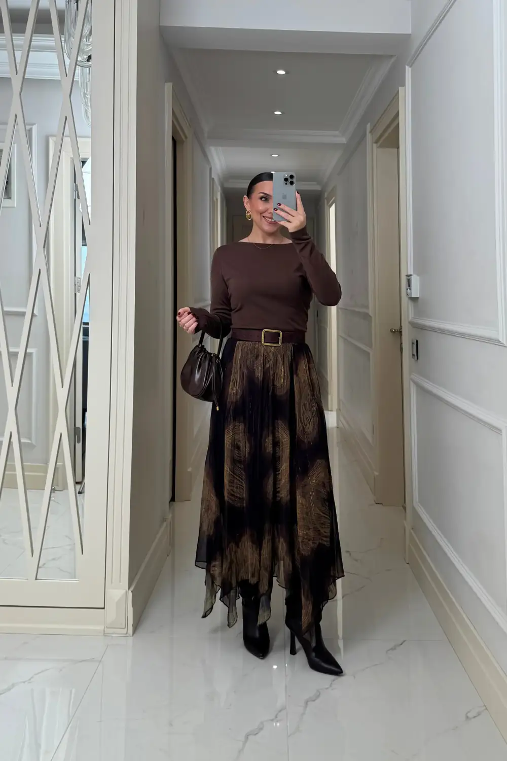 Asimetrik Kesim Şifon Midi Etek 6