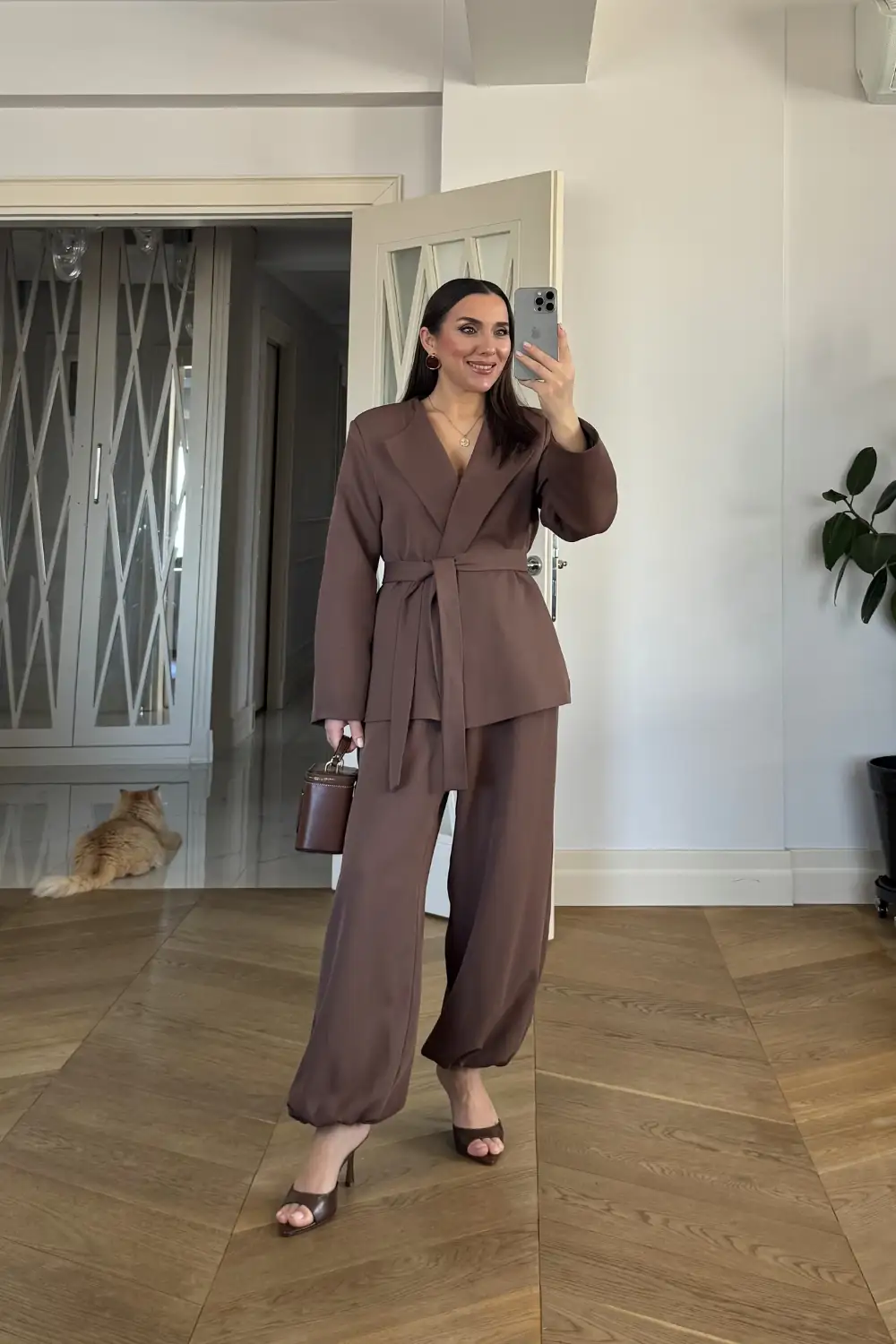 Kuşaklı Ceket Pantolon Kadın Takım 3