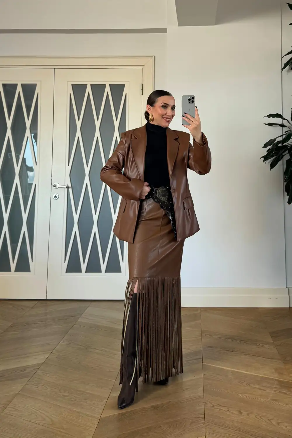 Suni Deri Blazer Kadın Ceket - Taba