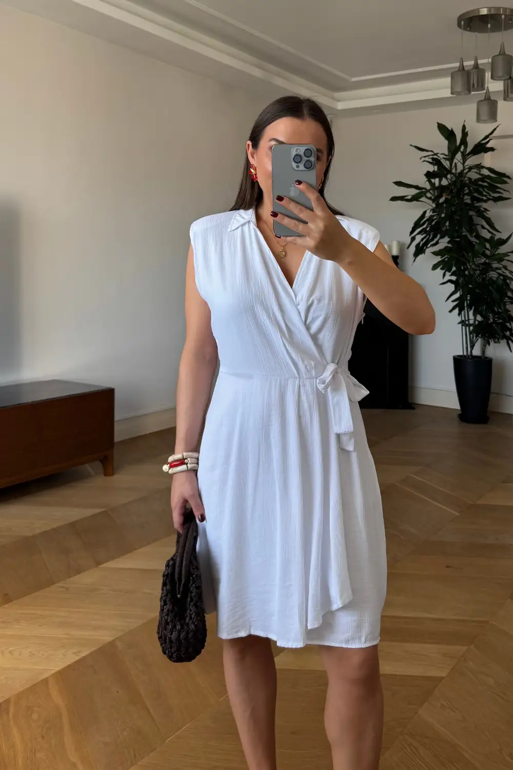 Kruvaze Bağlamalı Mini Elbise 3
