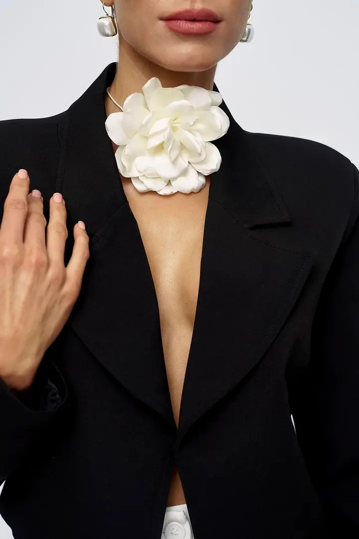 Vatkalı Blazer Crop Kadın Ceket - SİYAH