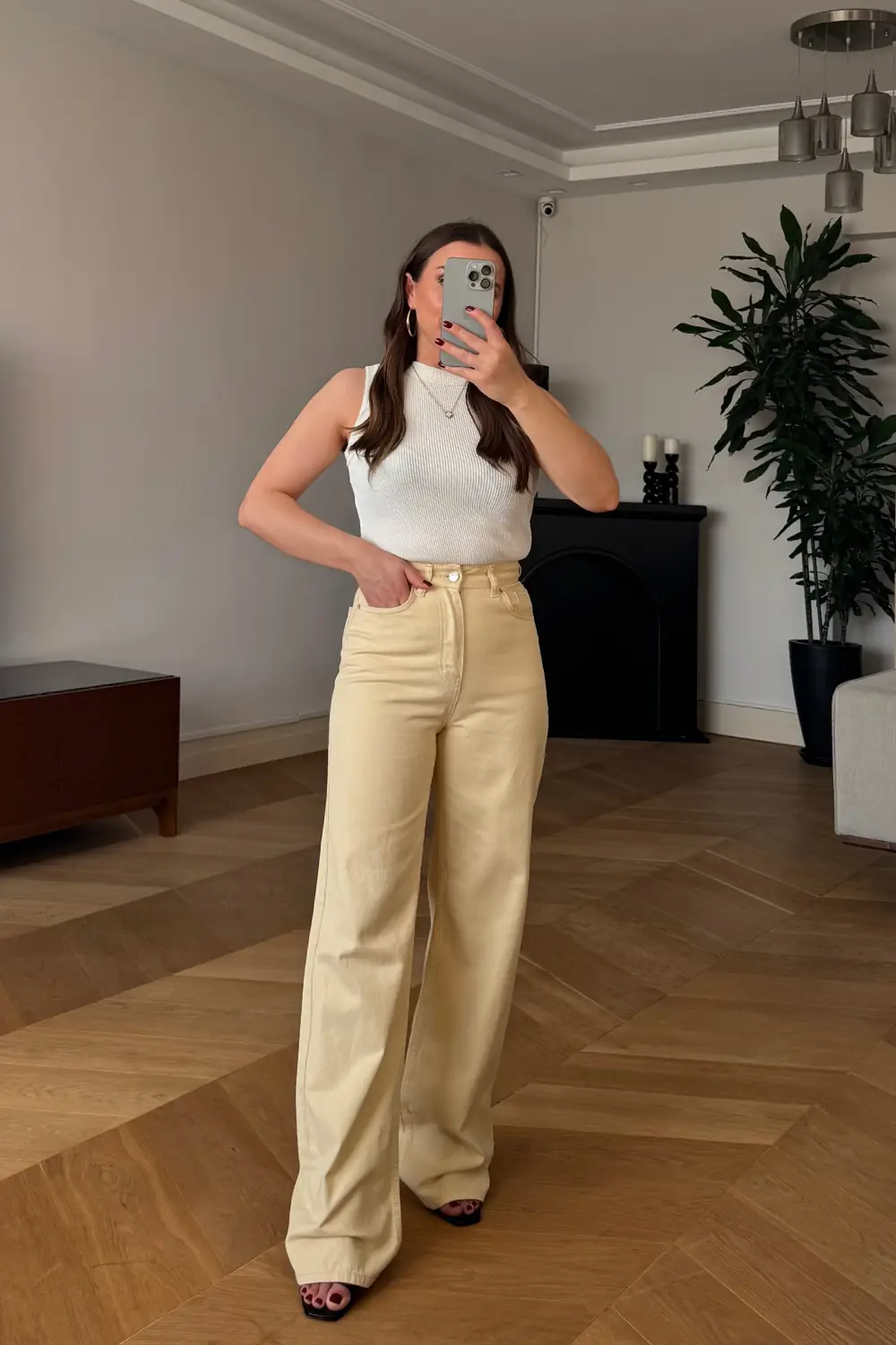 Yüksek Bel Denim Kadın Pantolon - Sarı