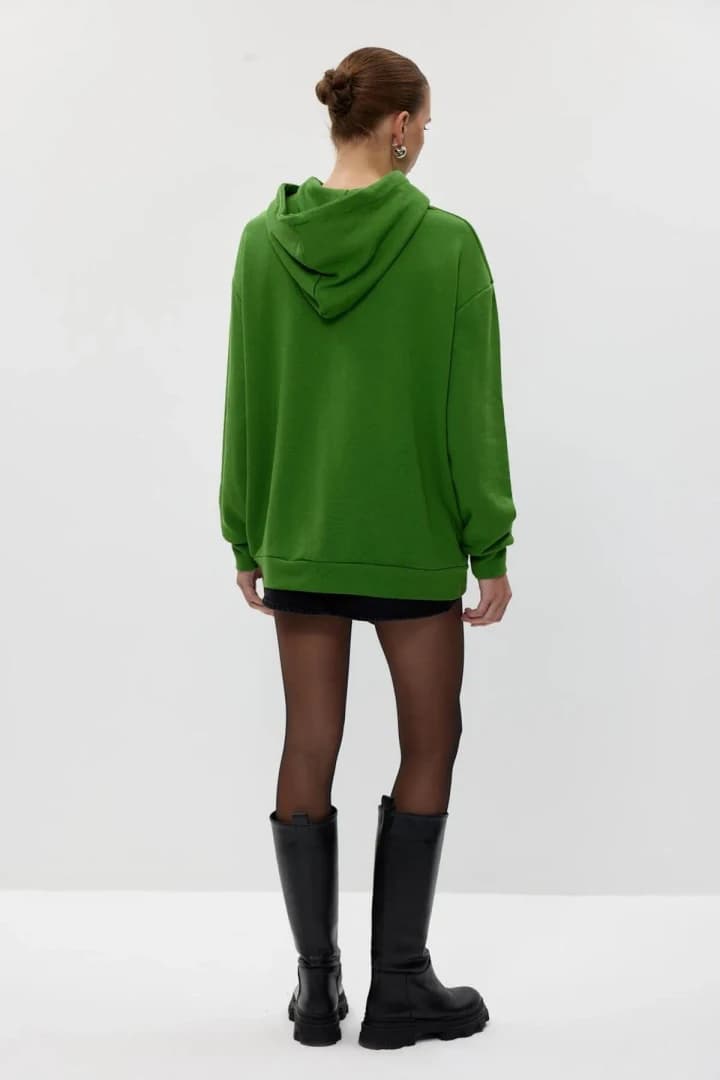 Basic Kapüşonlu Kadın Sweatshirt - Yeşil