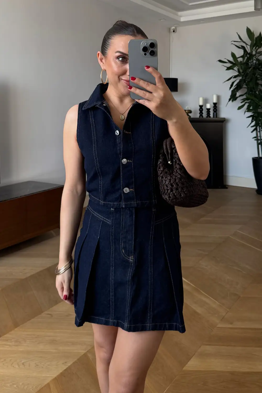 Pileli Mini Denim Etek 1
