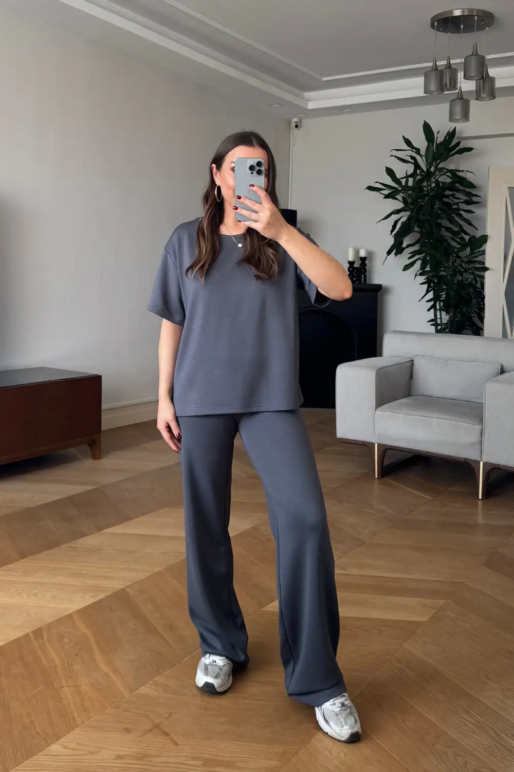Basic Tshirt Eşofman Kadın Takım - Antrasit