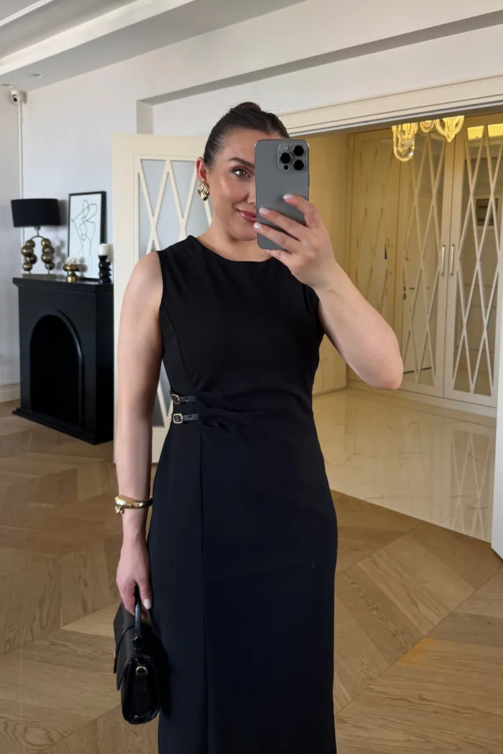 Drape Detaylı Midi Elbise 5