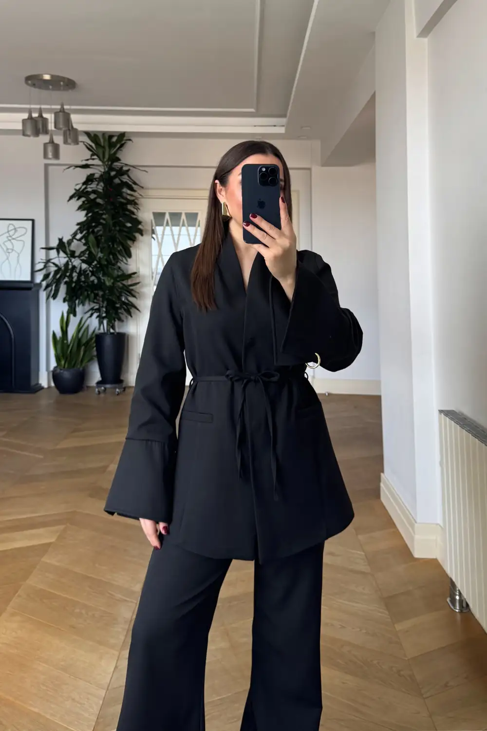 Dik Yaka Blazer Ceket Pantolon Kadın Takım - SİYAH