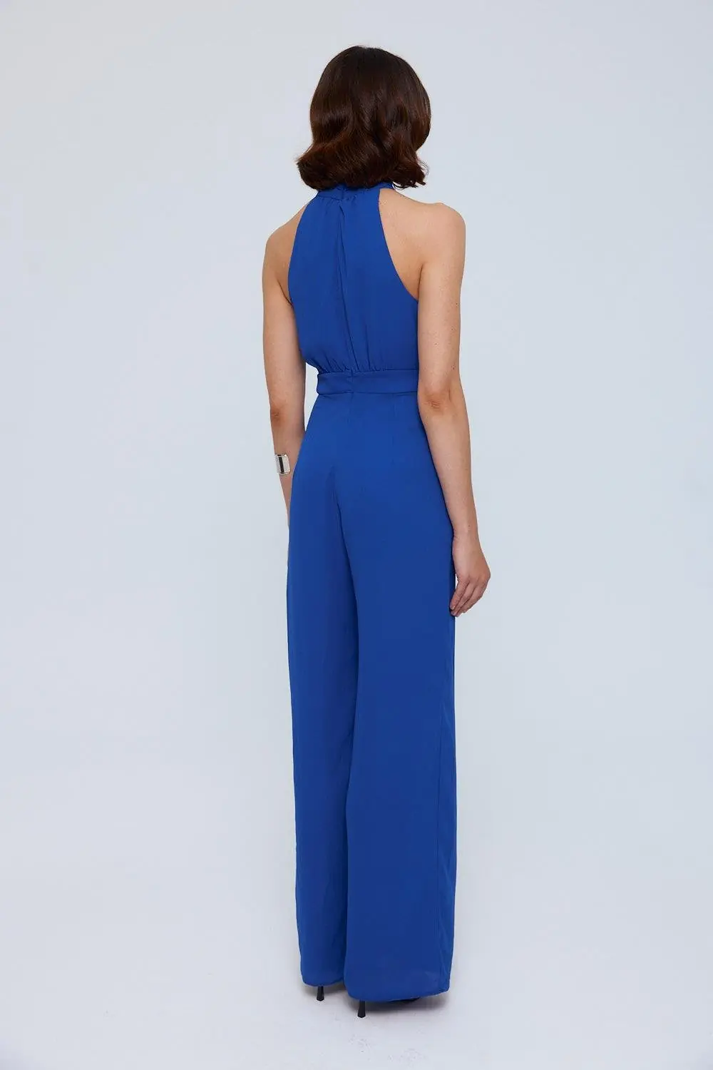 Halter Yaka Uzun Kadın Tulum - SAKS MAVİ
