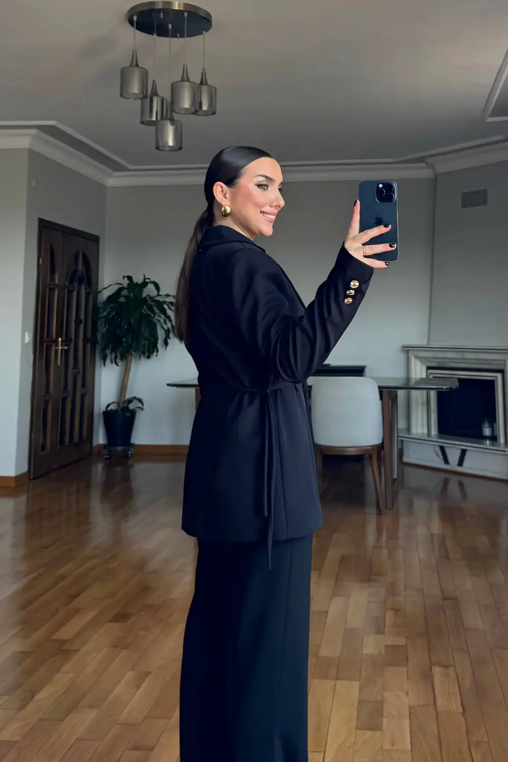 Bağlama Detaylı Blazer Kadın Ceket - SİYAH