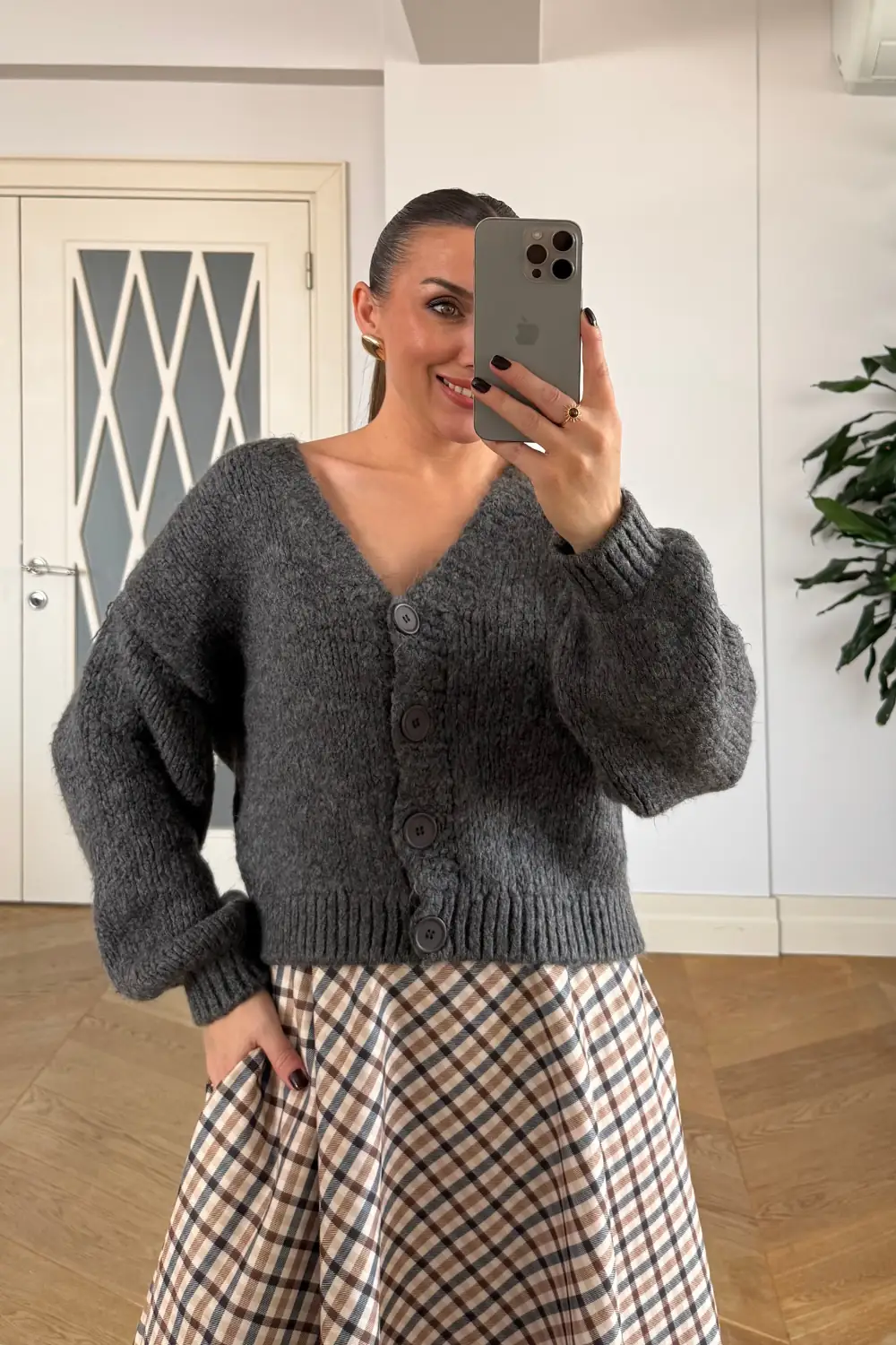 V Yaka Oversize Triko Kadın Hırka 1