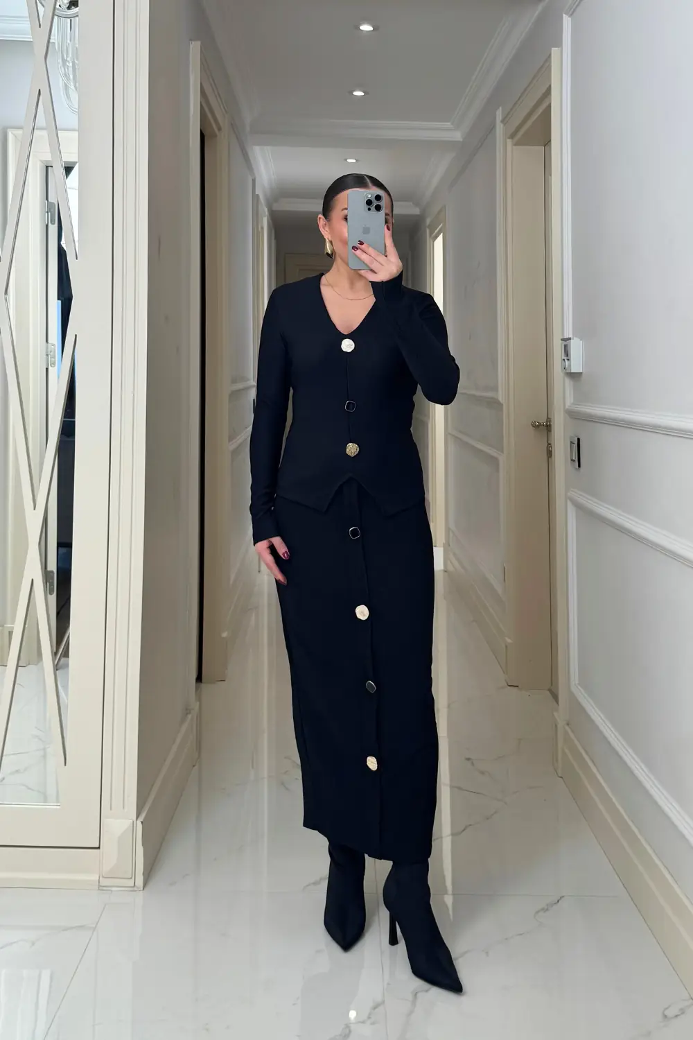 Düğmeli Fitilli Kalem Etek 2