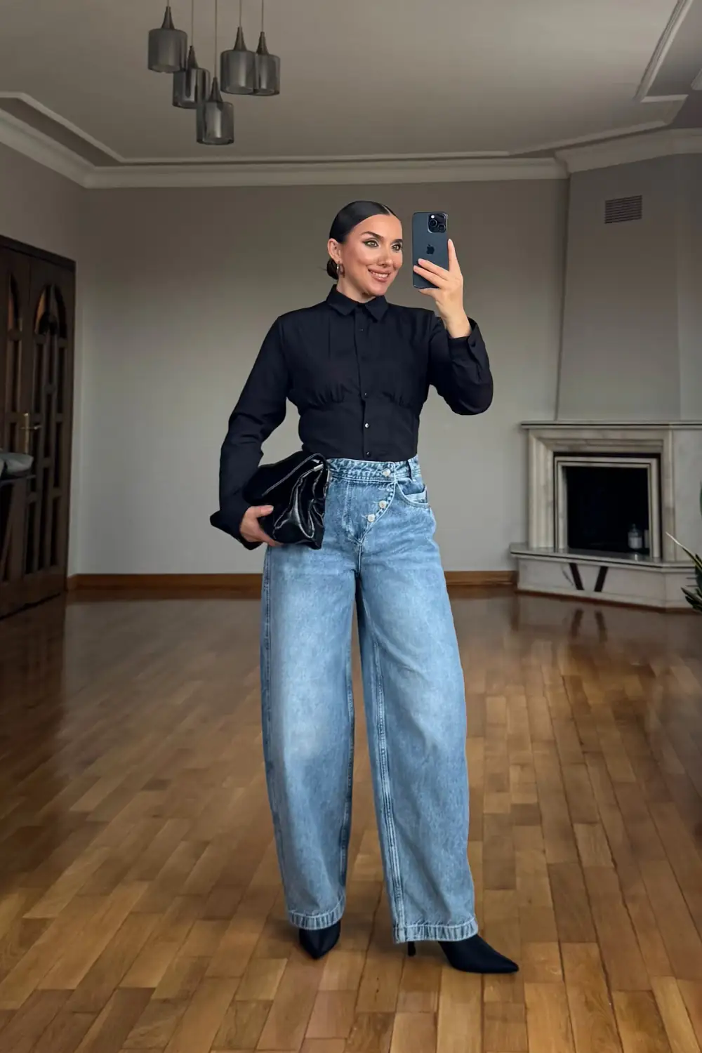 Düğmeli Baggy Kadın Jean 6