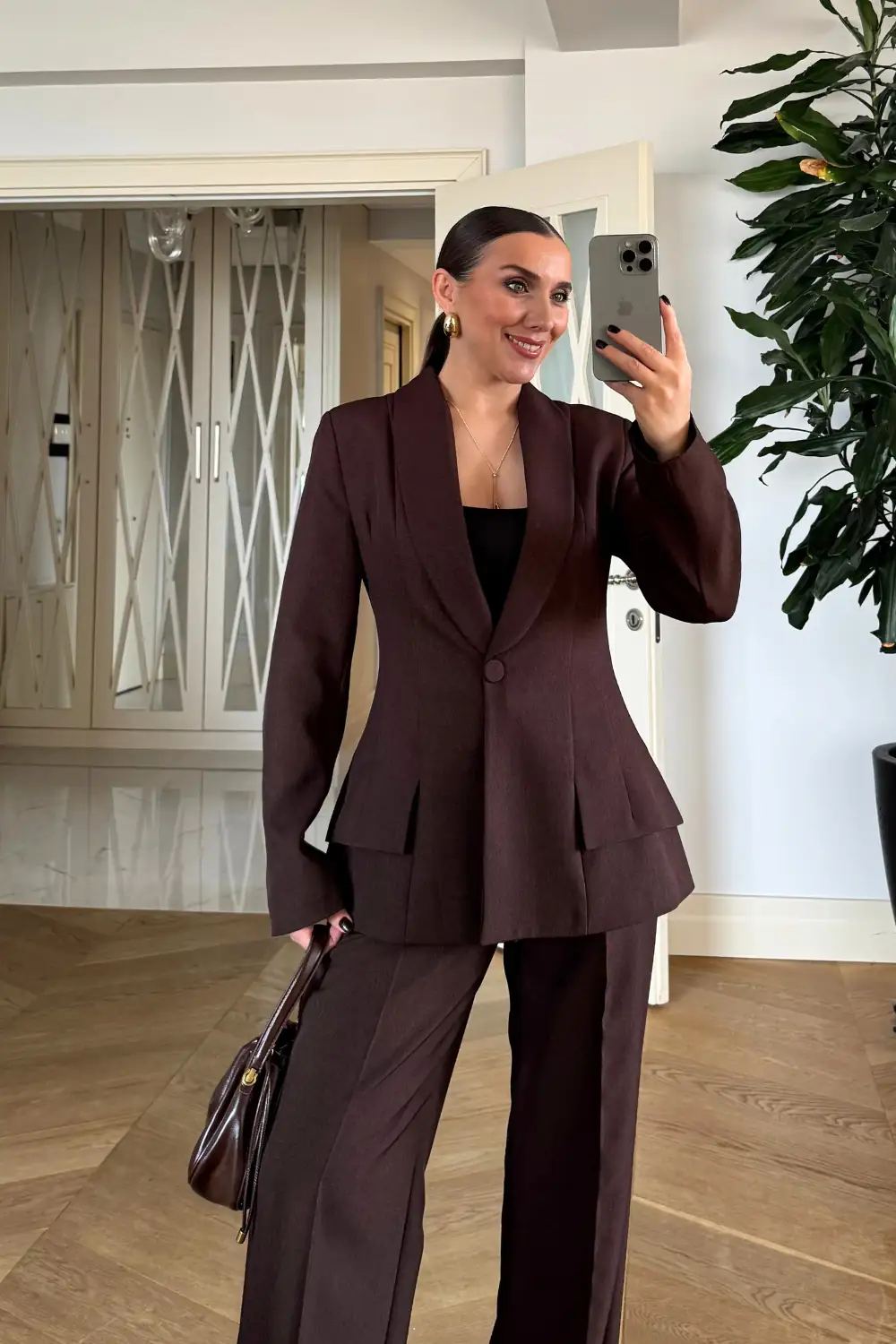 Şal Yaka Blazer Kadın Ceket - Kahverengi