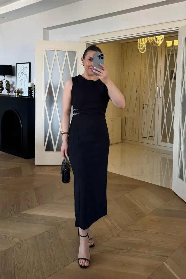 Drape Detaylı Midi Elbise 3