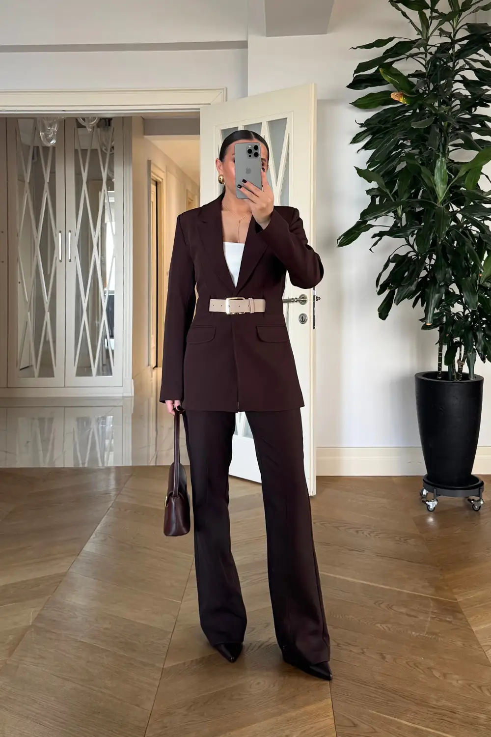 Kemerli Blazer Ceket Pantolon Kadın Takım 1