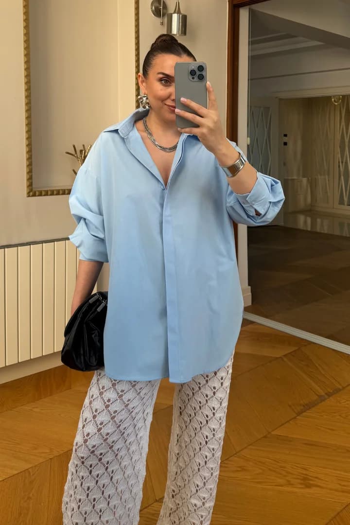 Uzun Kollu Poplin Kadın Gömlek 2