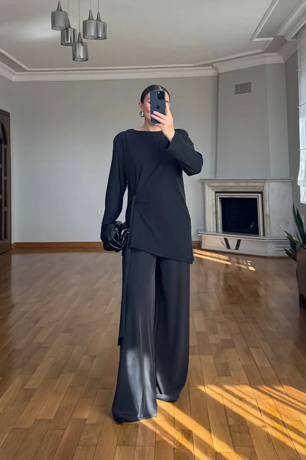 Vatkalı Bağlama Detaylı Bluz Pantolon Takım 6