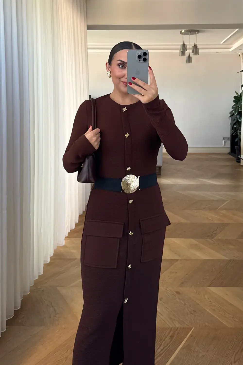 Düğme detaylı Uzun Kollu Elbise 2