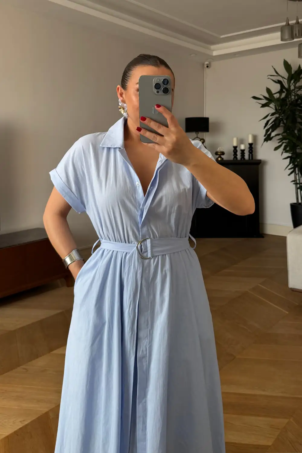 Poplin Midi Gömlek Elbise 3