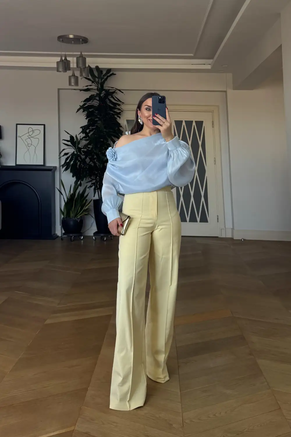 Düz Kesim Nervürlü Kadın Pantolon - Sarı
