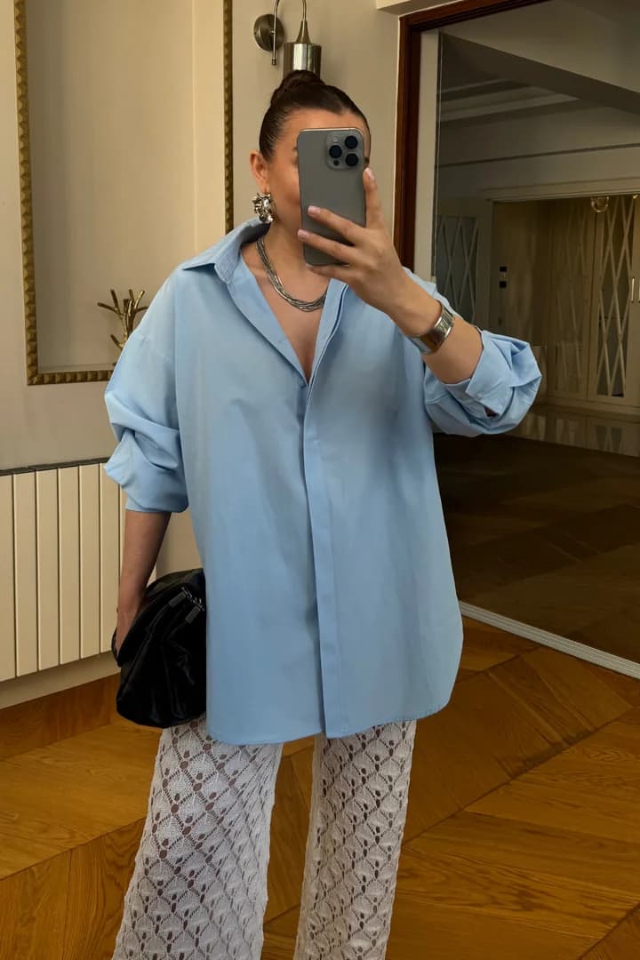 Uzun Kollu Poplin Kadın Gömlek 3