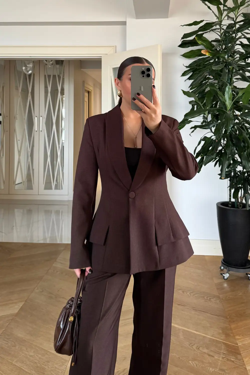 Şal Yaka Blazer Kadın Ceket - Kahverengi