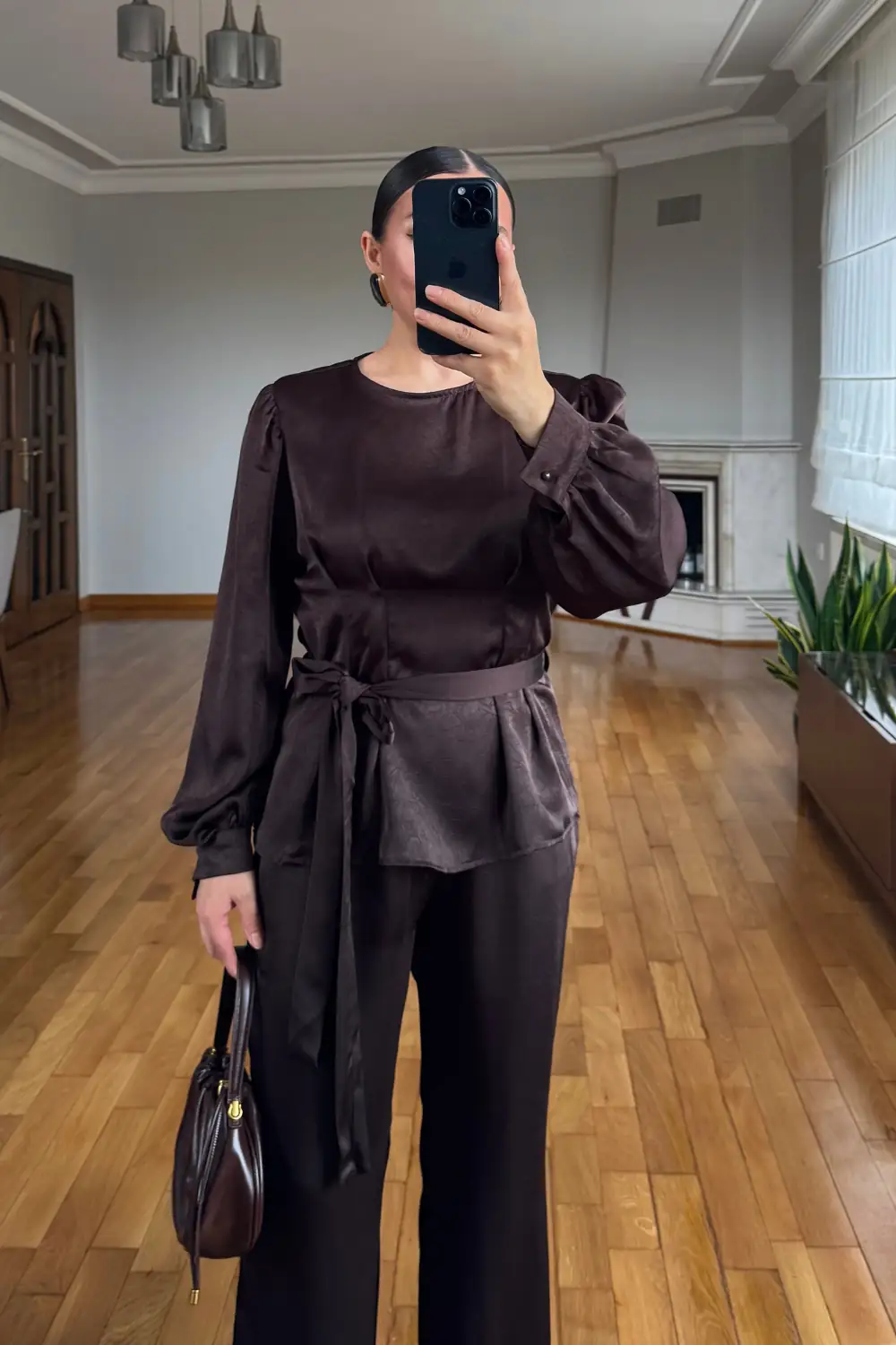 Saten Kuşaklı Bluz Pantolon Takım 4