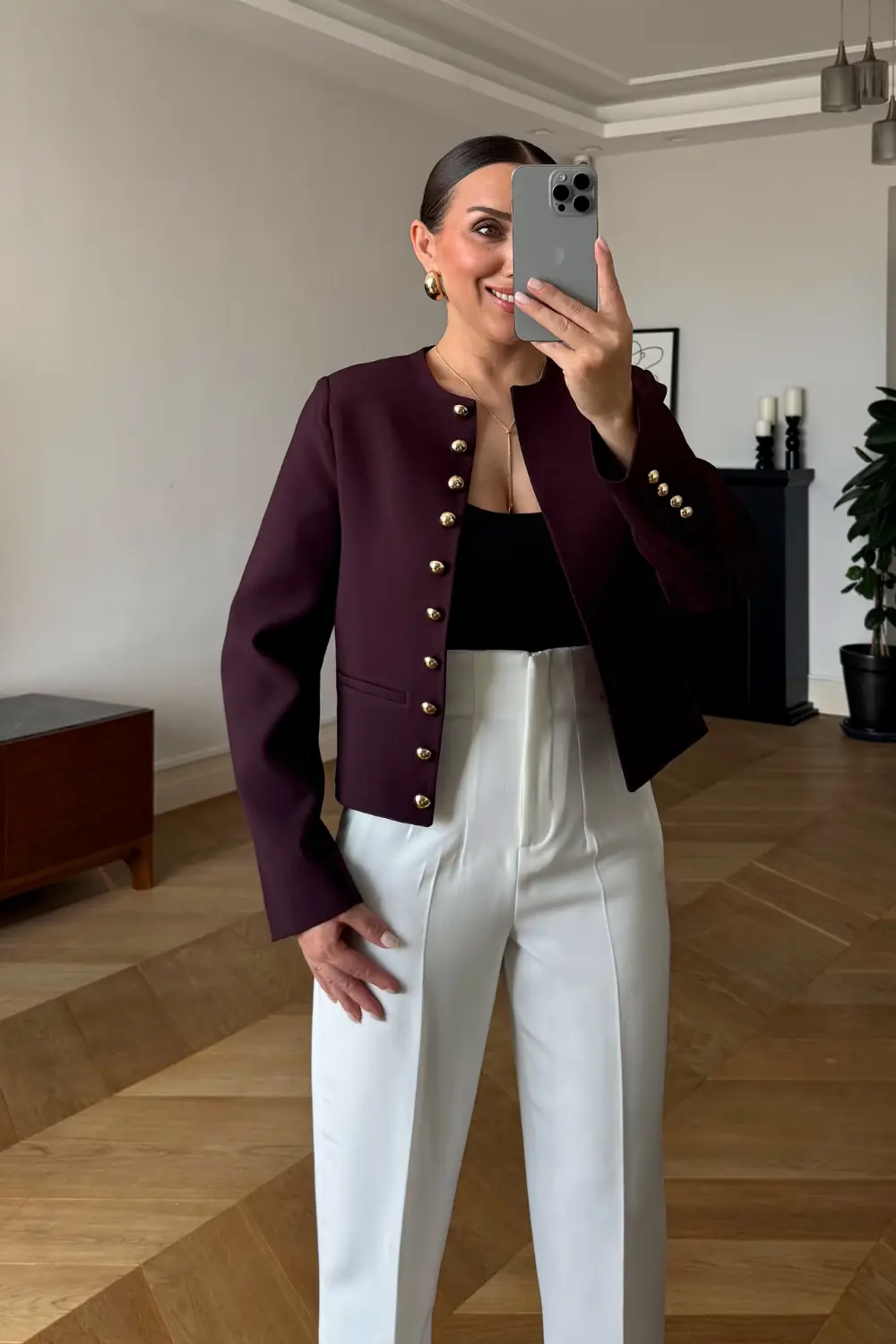 Crop Blazer Yakasız Kadın Ceket 2