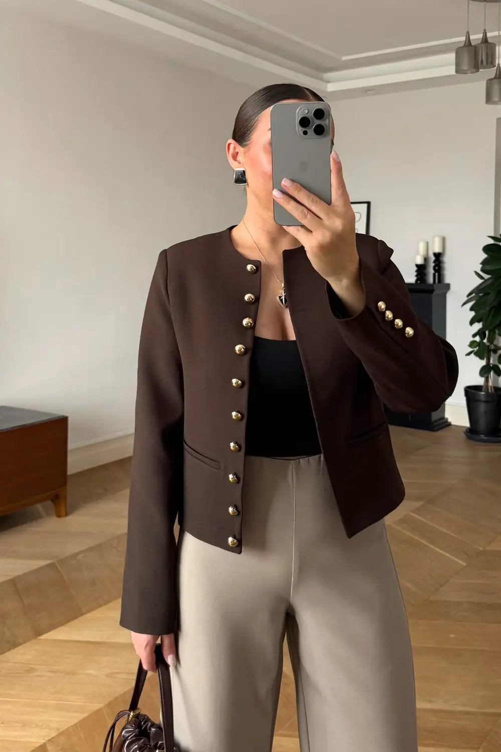 Crop Blazer Yakasız Kadın Ceket 1