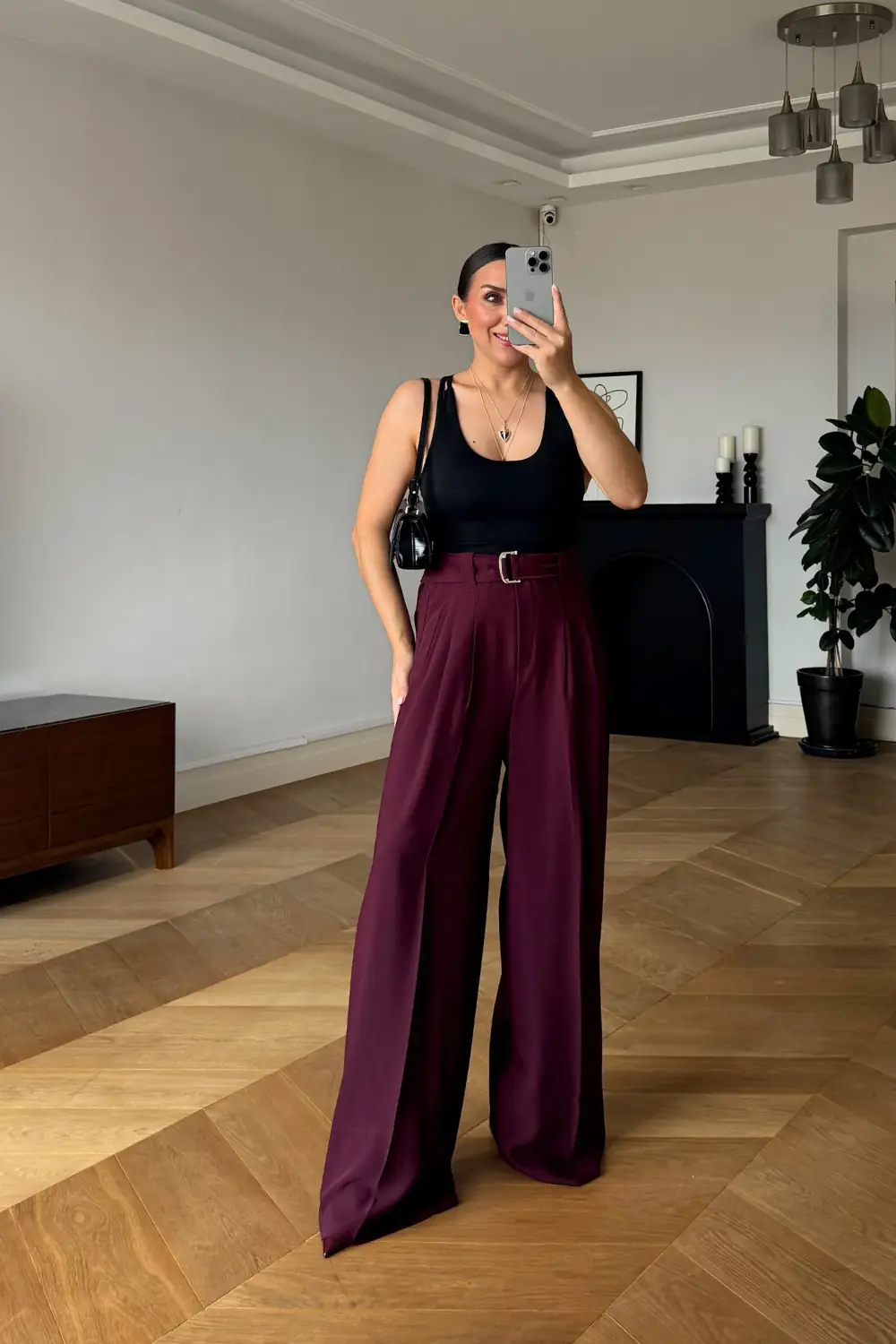 Kemerli Bol Paça Kadın Pantolon 1