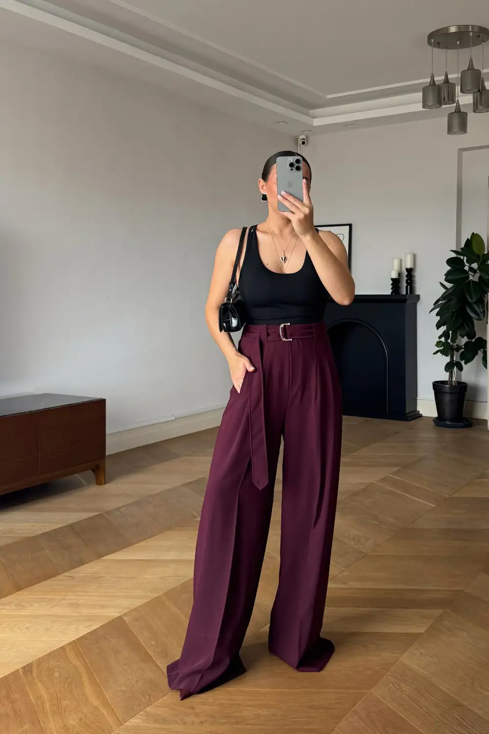 Kemerli Bol Paça Kadın Pantolon 4