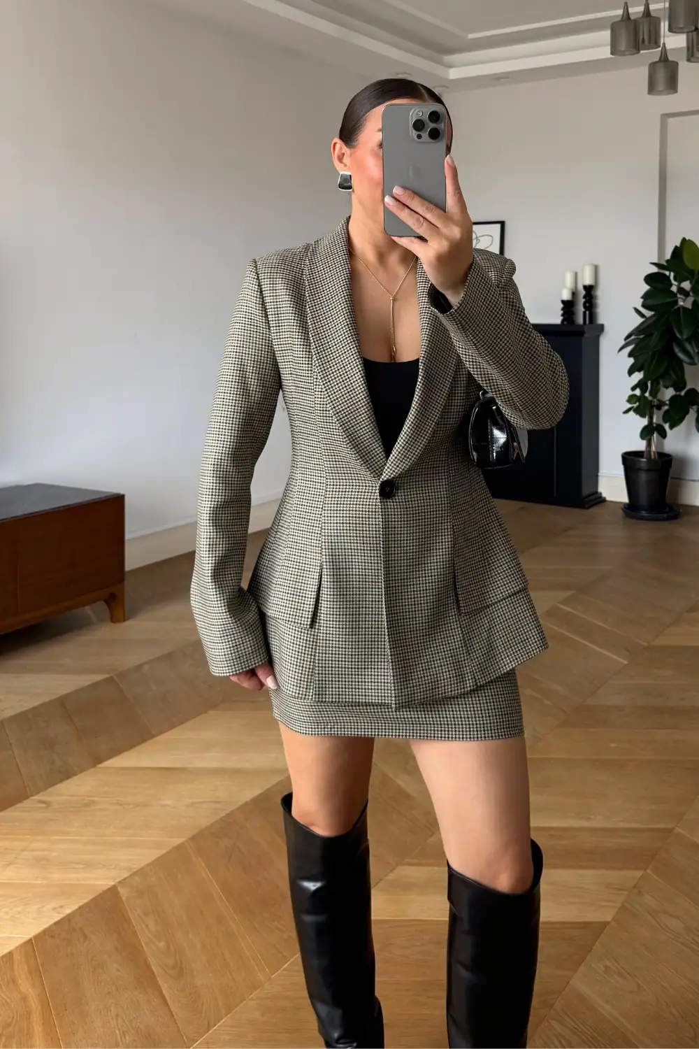 Vatkalı Blazer Ceket Etek Takım 1