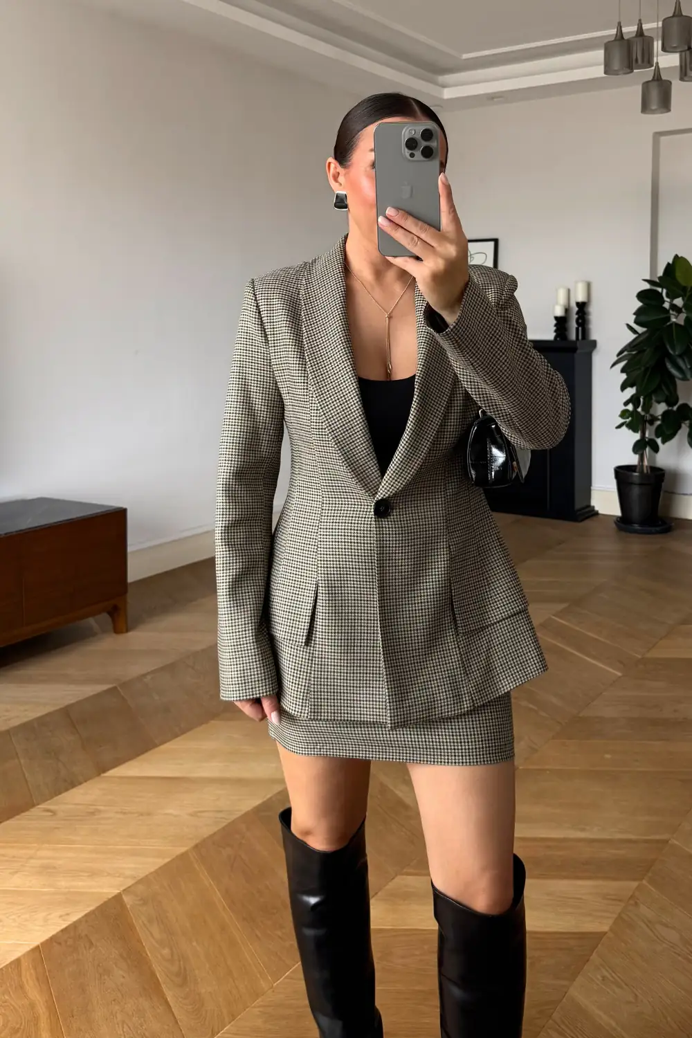 Vatkalı Blazer Ceket Etek Takım 3