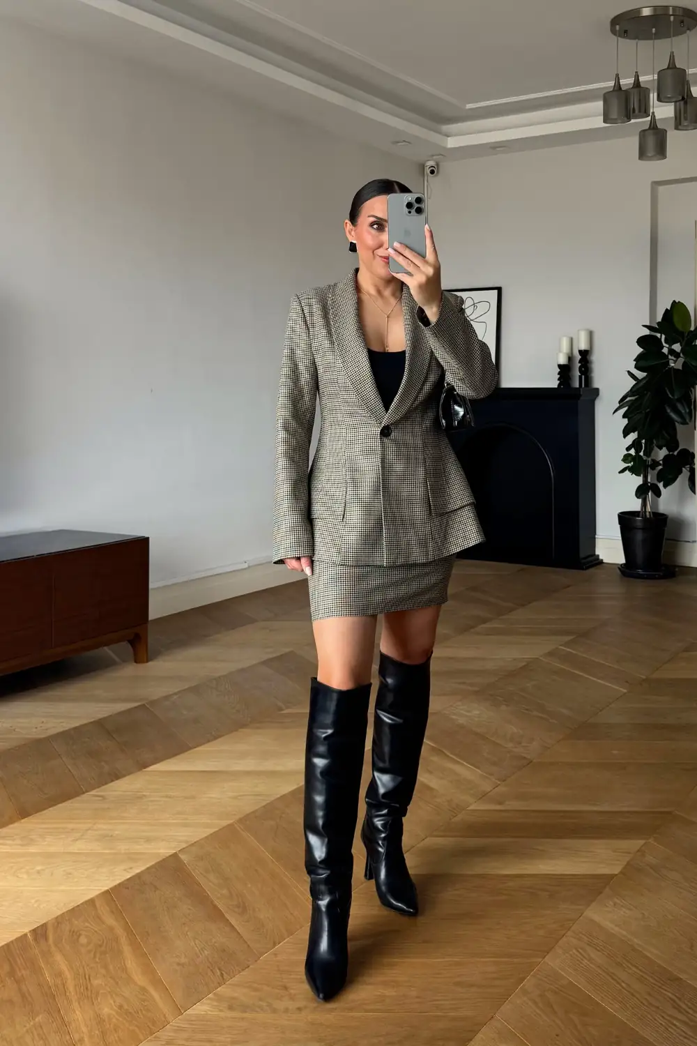 Vatkalı Blazer Ceket Etek Takım 5