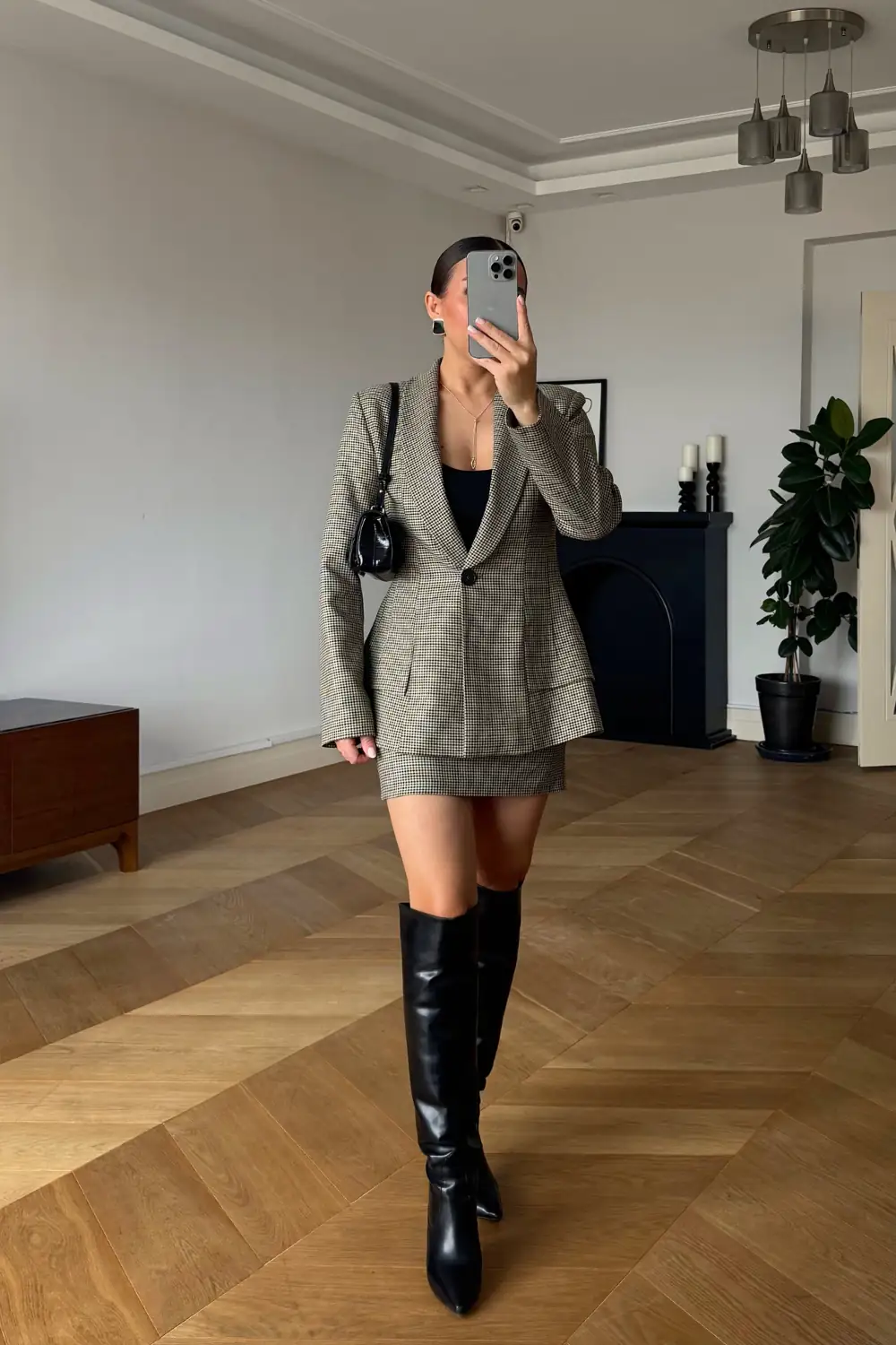 Vatkalı Blazer Ceket Etek Takım 6