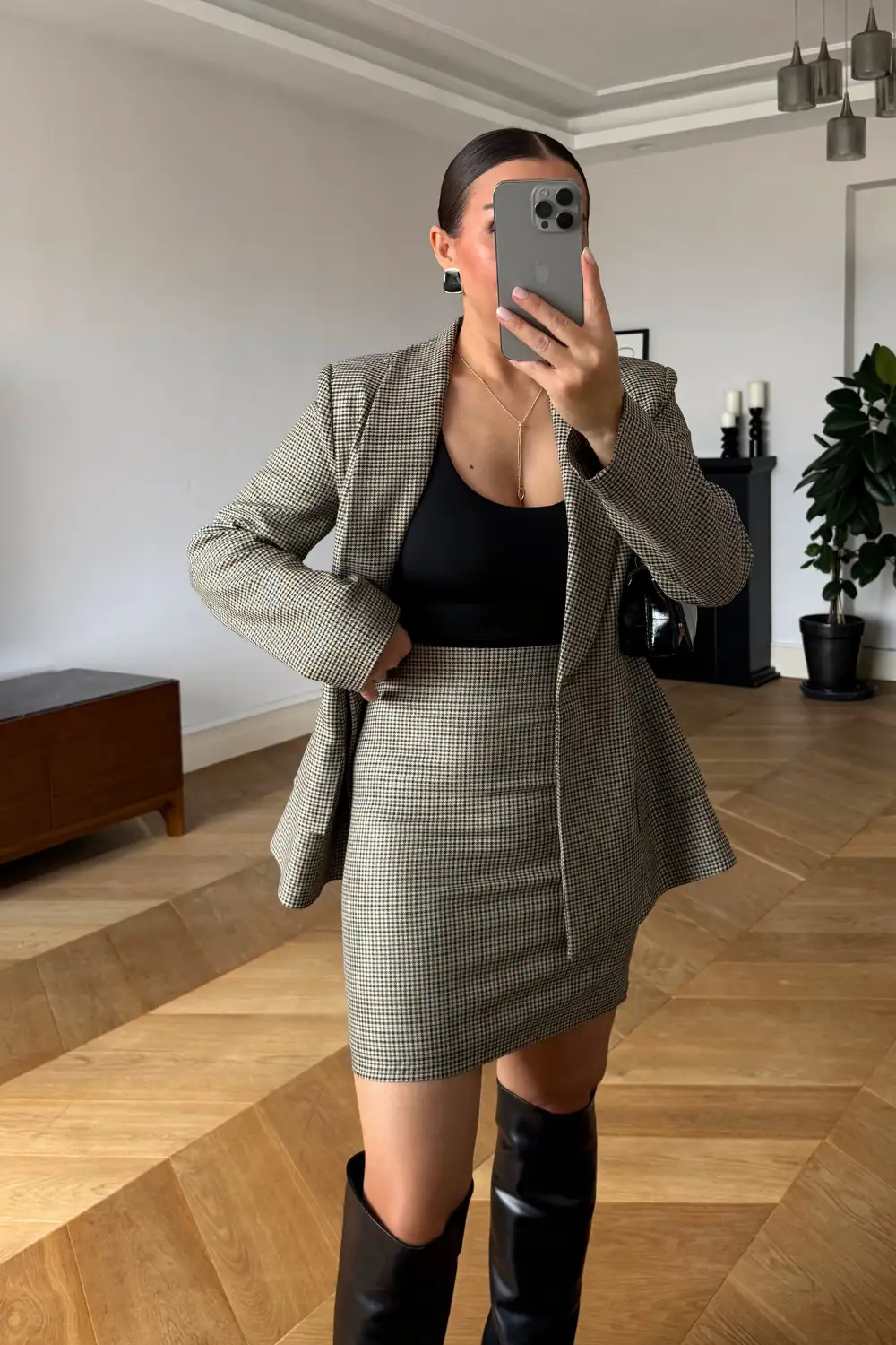 Vatkalı Blazer Ceket Etek Takım 4