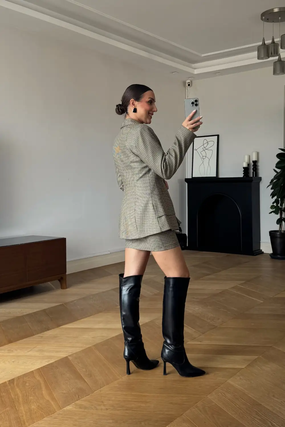 Vatkalı Blazer Ceket Etek Takım 7
