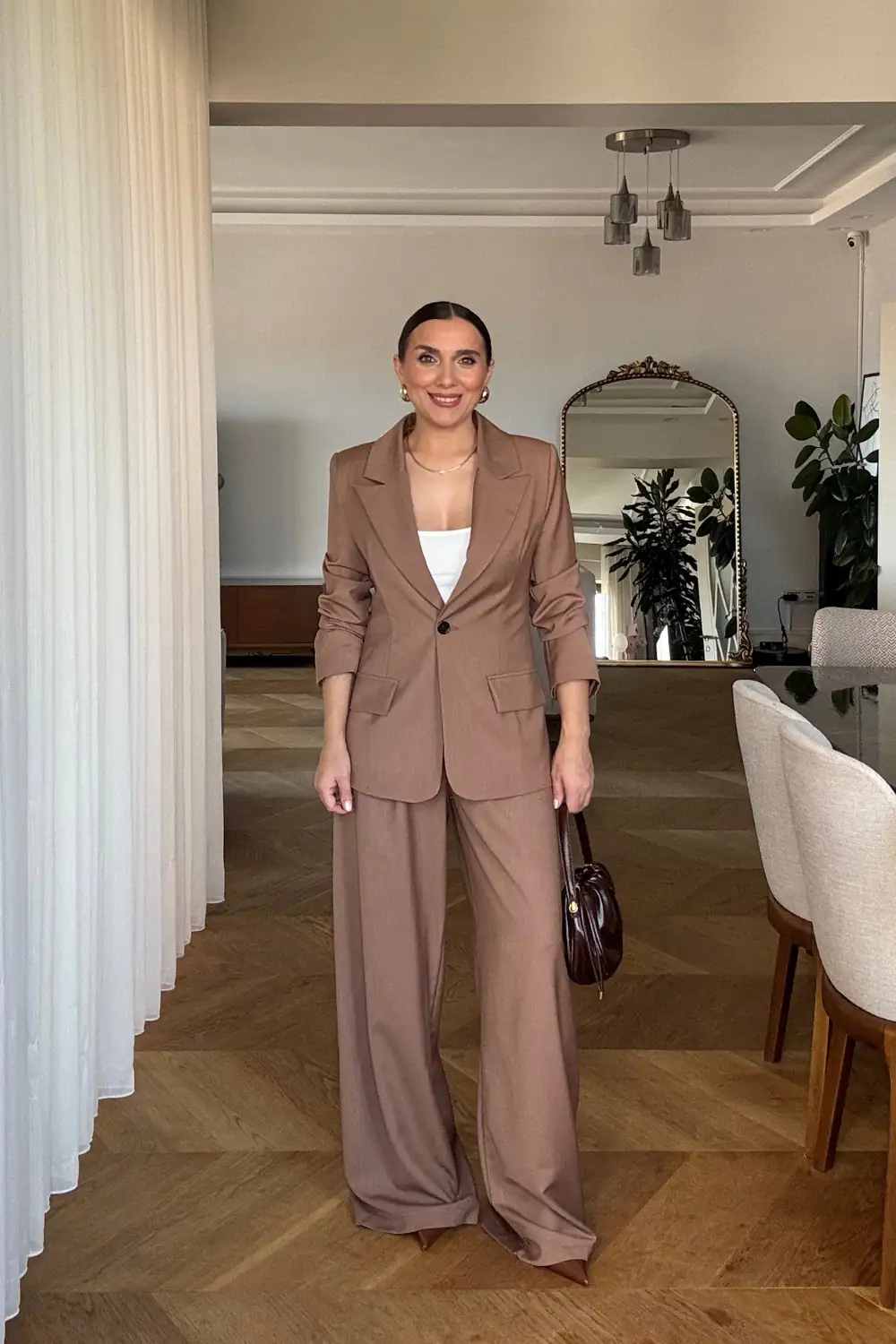 Tek Düğme Blazer Ceket Pantolon Kadın Takım 2