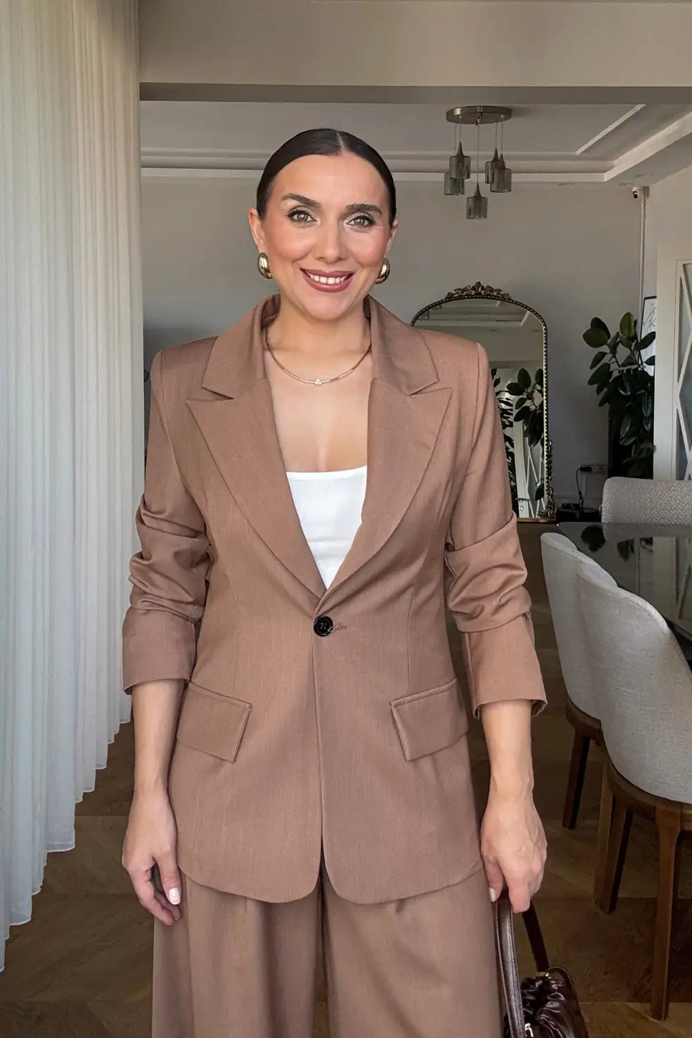 Tek Düğme Blazer Ceket Pantolon Kadın Takım 3