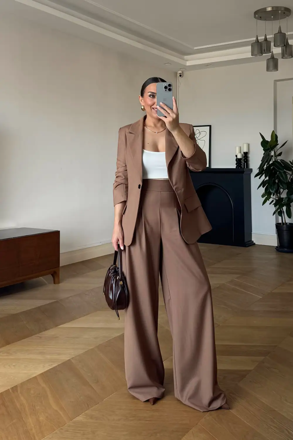Tek Düğme Blazer Ceket Pantolon Kadın Takım 5