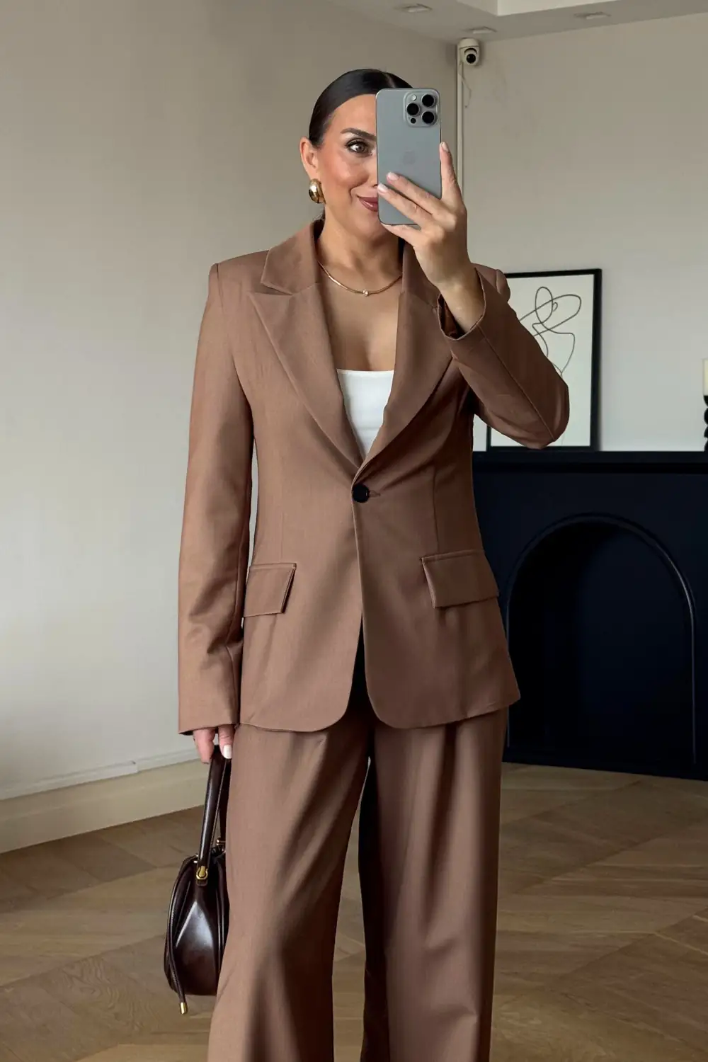 Tek Düğme Blazer Ceket Pantolon Kadın Takım 6