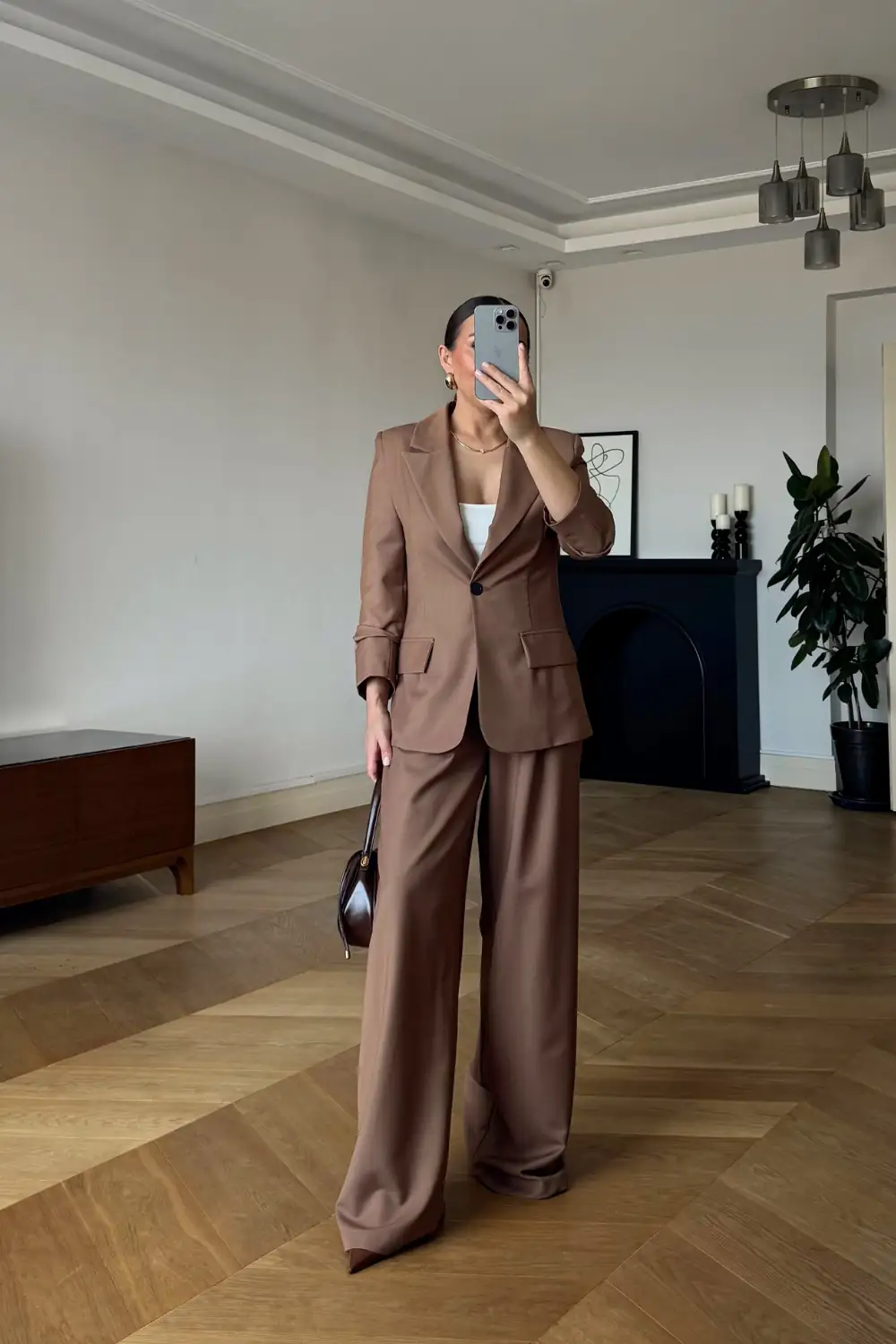 Tek Düğme Blazer Ceket Pantolon Kadın Takım 7
