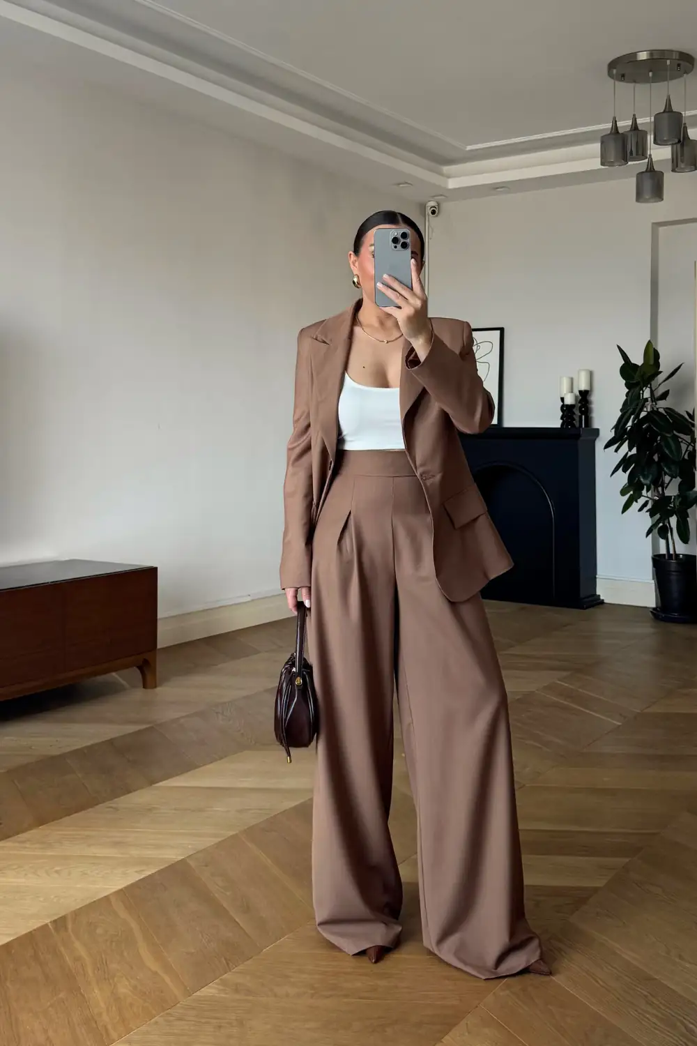 Tek Düğme Blazer Ceket Pantolon Kadın Takım 8