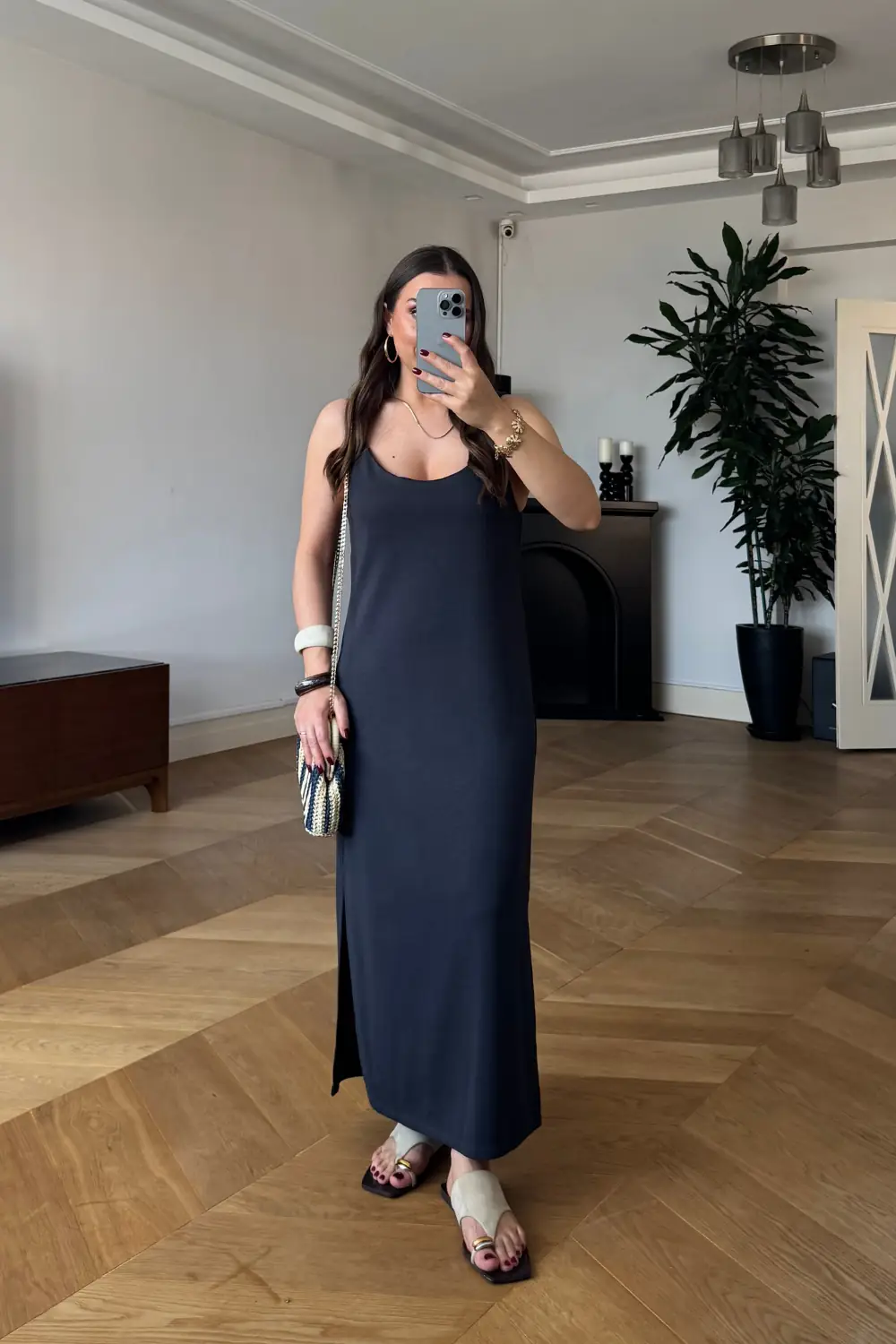 Standart Beden Basic Ayarlanabilir Askılı Uzun Elbise 2
