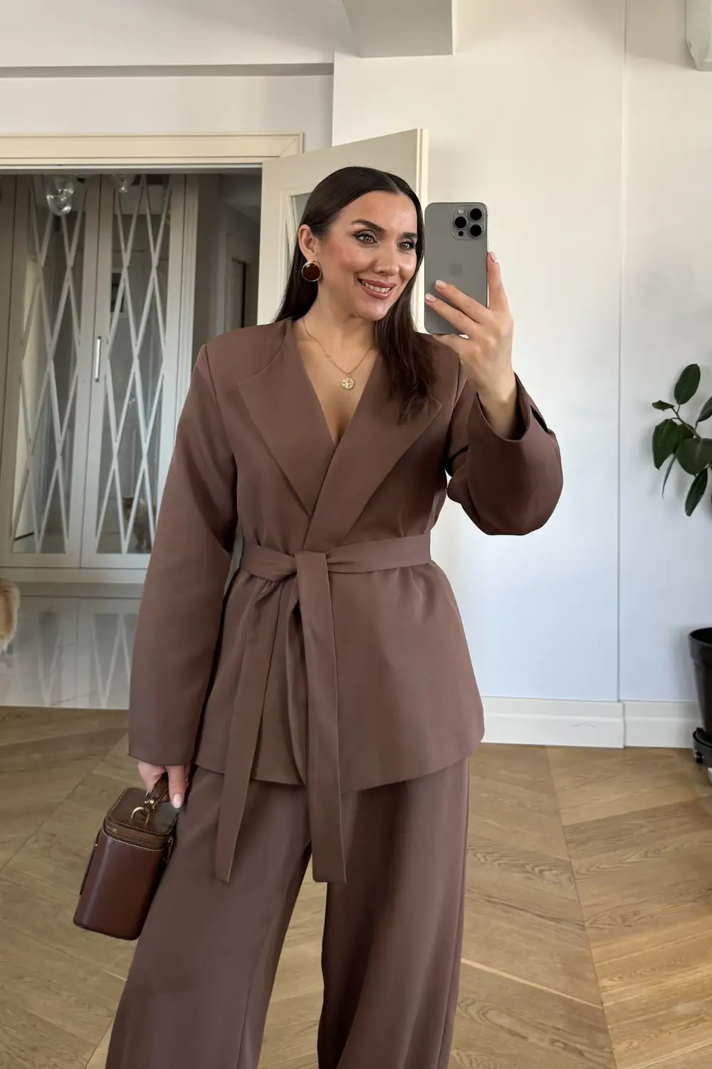 Kuşaklı Ceket Pantolon Kadın Takım 6